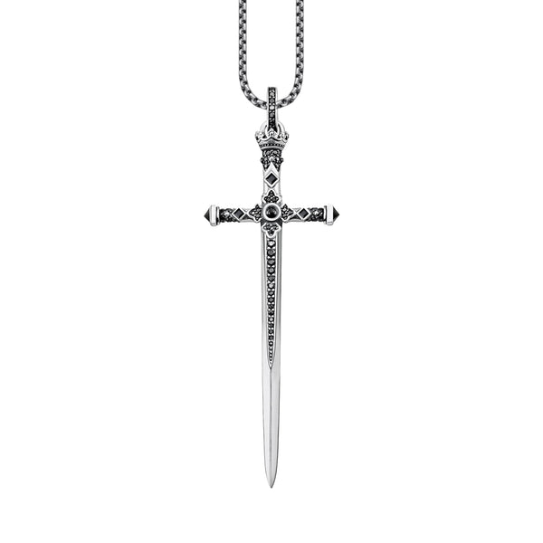 Colar Espada do Rei - Prata e Zircônias Onix