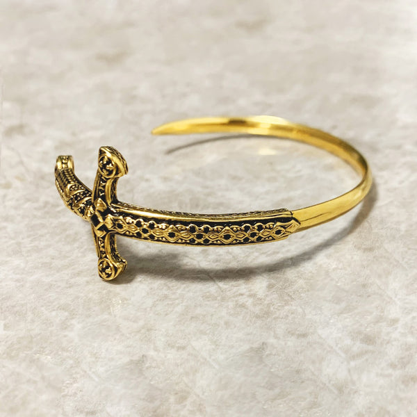 Bracelete Espada do Rei em Ouro e Zircônias Ônix